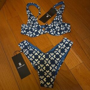 Blackbough Swim Blue Patterned Bikini Top and Bottom Set